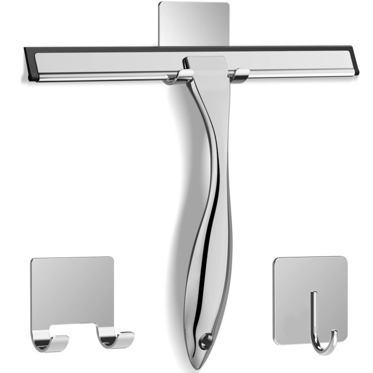 All-Purpose Stainless Steel Shower Squeegee with 2 Adhesive Hooks