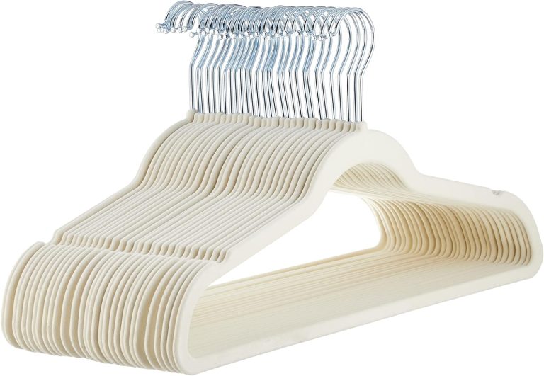 Amazon Basics Slim, Velvet, Non-Slip Suit Clothes Hangers, Ivory/Beige- Pack of 30 Review