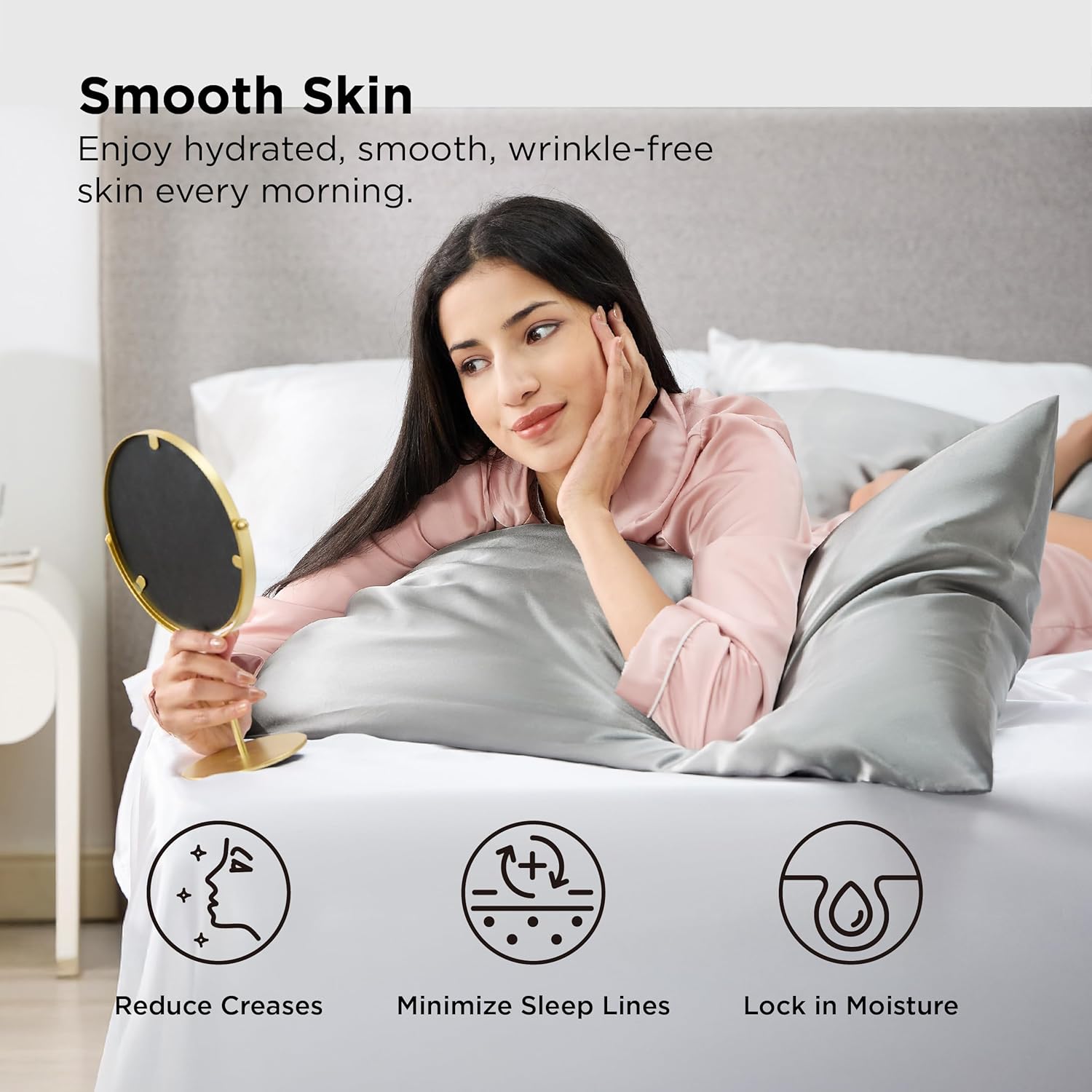 Bedsure Satin Pillowcase Silver Grey