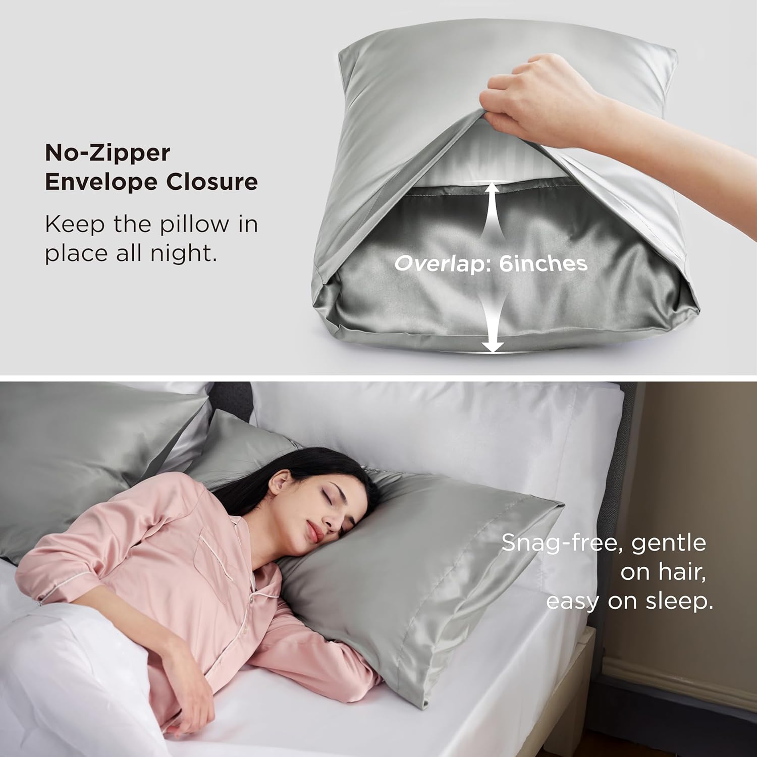 Bedsure Satin Pillowcase Silver Grey