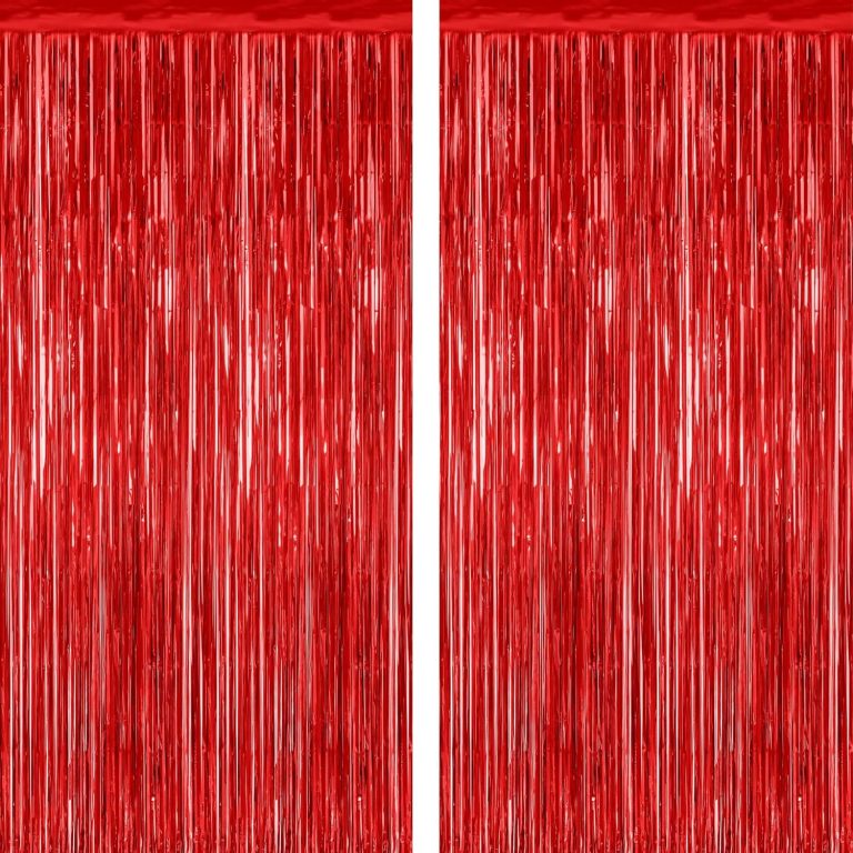 2 Pack Red Tinsel Backdrop – Fringe Curtains 3.28×7.05 Ft