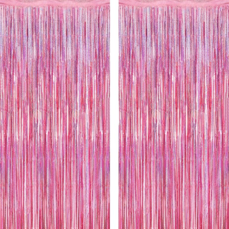2 Pack Glitter Pink Backdrop – Fringe Curtains 3.28×7.05 Ft