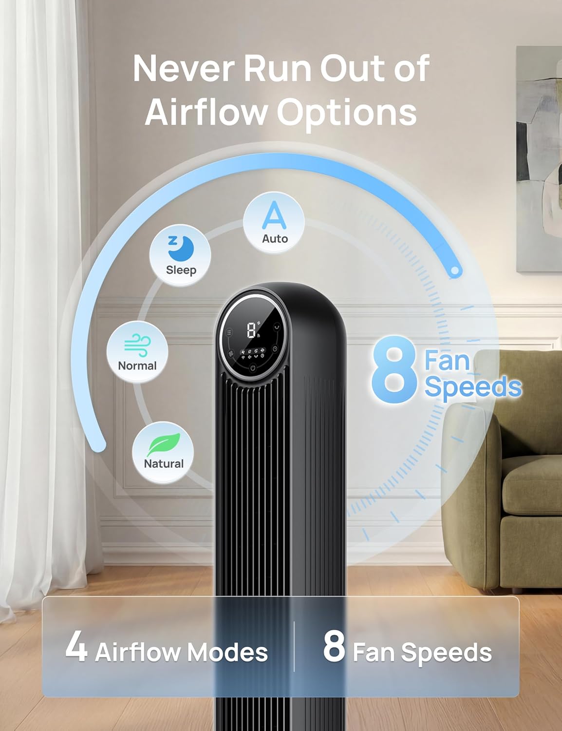 DREO Tower Fan in use