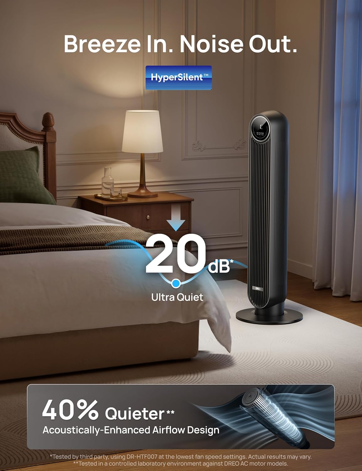 DREO Tower Fan - features image