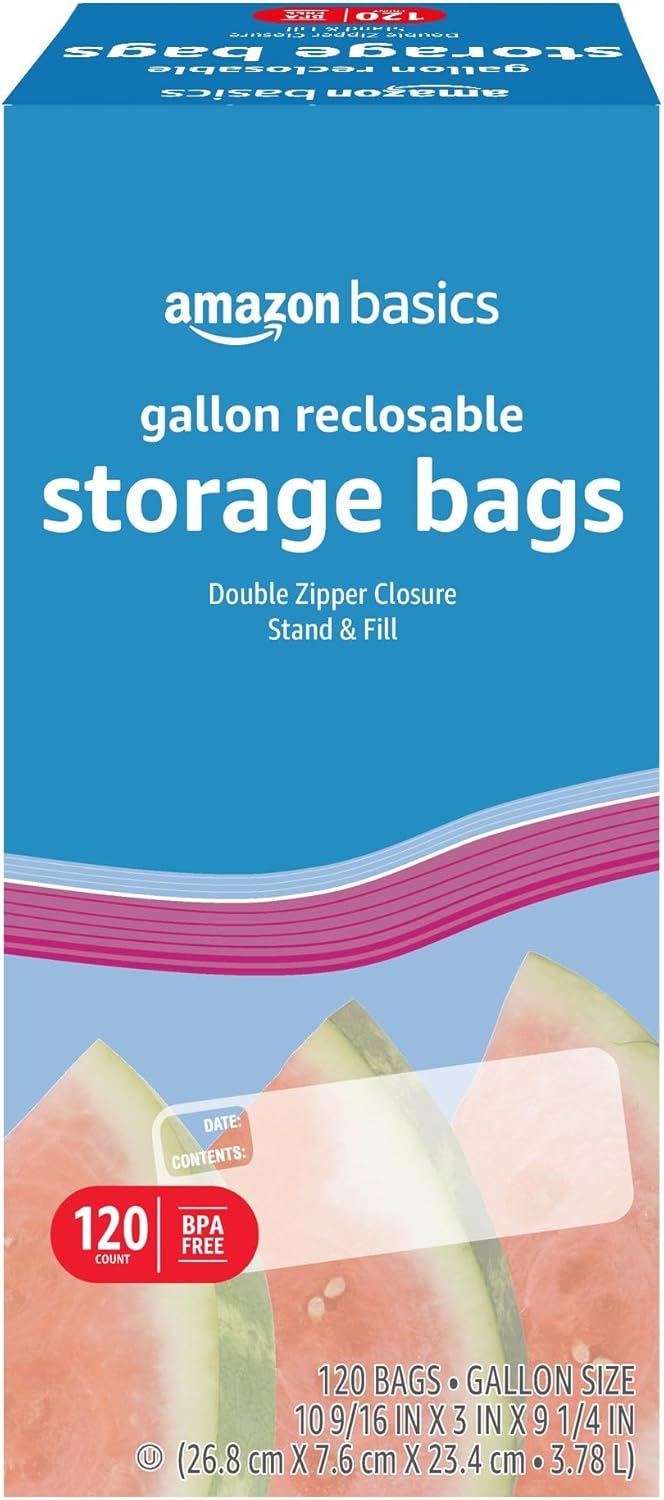 Amazon Basics Reclosable Gallon Food Storage Bags 120ct