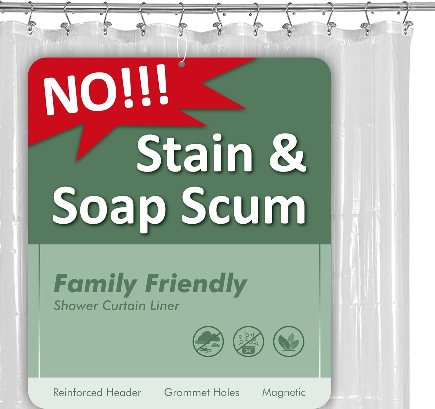 Barossa Design Premium Shower Curtain Liner Standard Size, Clear | Oeko-tex Certified, Rustproof Grommets, 3 Bottom Magnets, Waterproof PEVA, Cute Lightweight Bathroom Curtain — Overview
