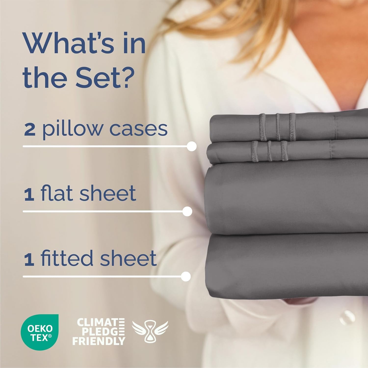 Queen Size 4 Piece Sheet Set - Breathable & Cooling Sheets - Dark Grey — Overview
