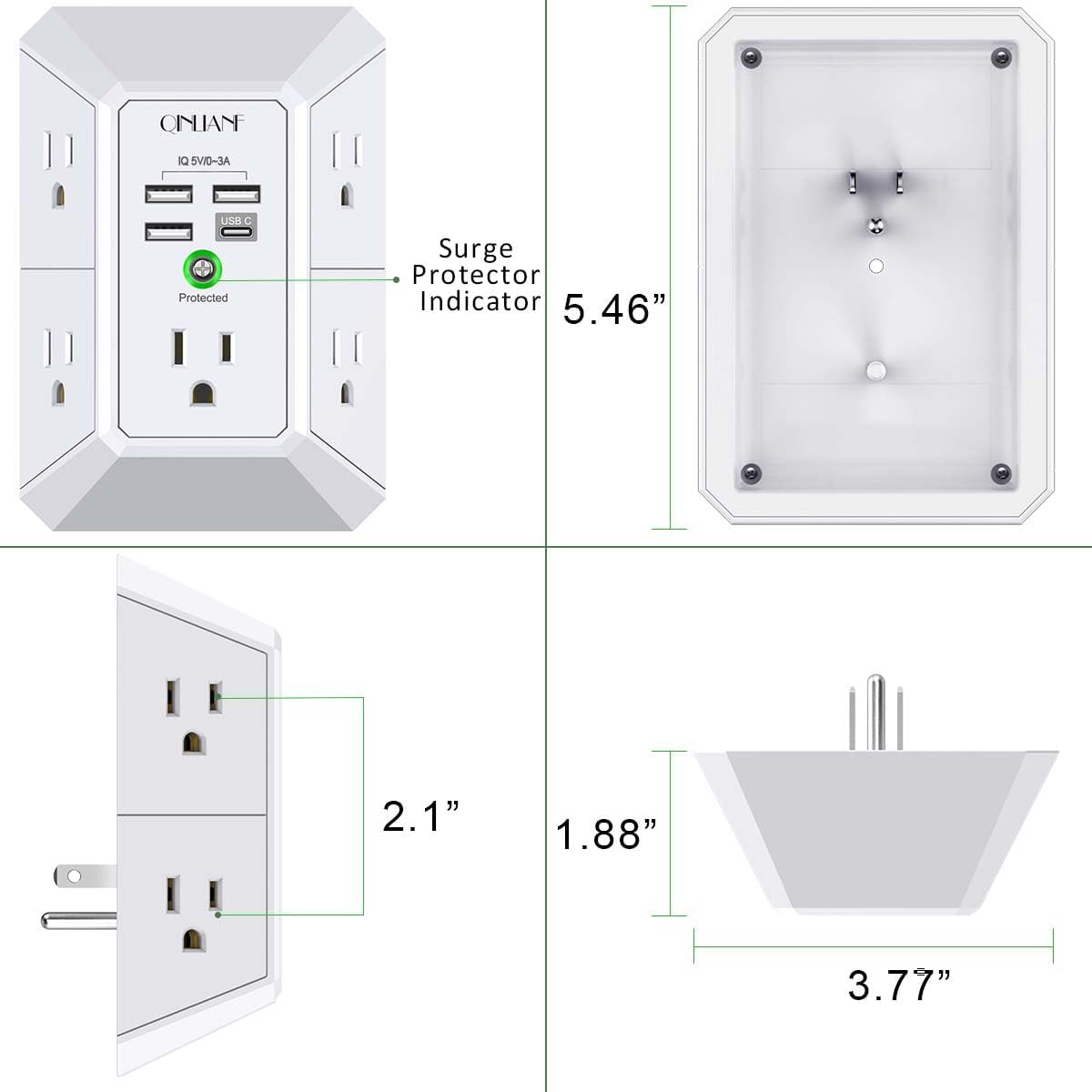 Wall Charger, Surge Protector, QINLIANF 5 Outlet Extender with 4 USB Charging Ports, 3-Sided 1680J Power Strip Multi Plug Adapter Spaced for Home Travel Office — Who This Product Is For