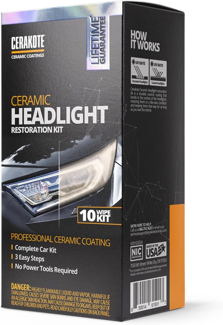 CERAKOTE® Ceramic Headlight Restoration Kit – Guaranteed To Last As Long As You Own Your Vehicle – Brings Headlights Back to Like New Condition – No Power Tools Required – 10 Wipe Kit