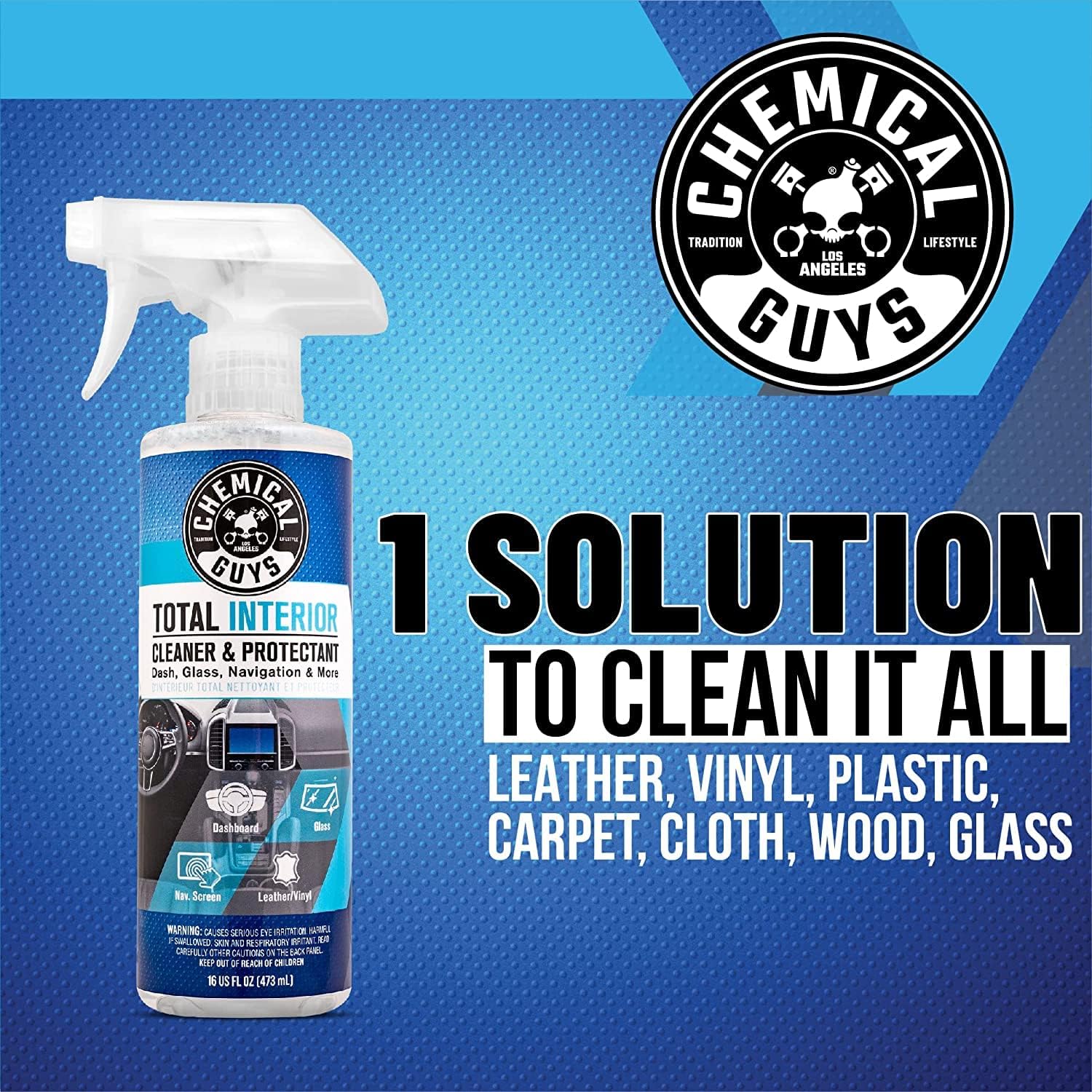 Chemical Guys, Total Interior Cleaner, Protectant & Car Detailer, 16 oz | Cleans dashboards, seats, door panels, trim and glass in one step, leaving a fresh, streak-free, factory-style look — Overview