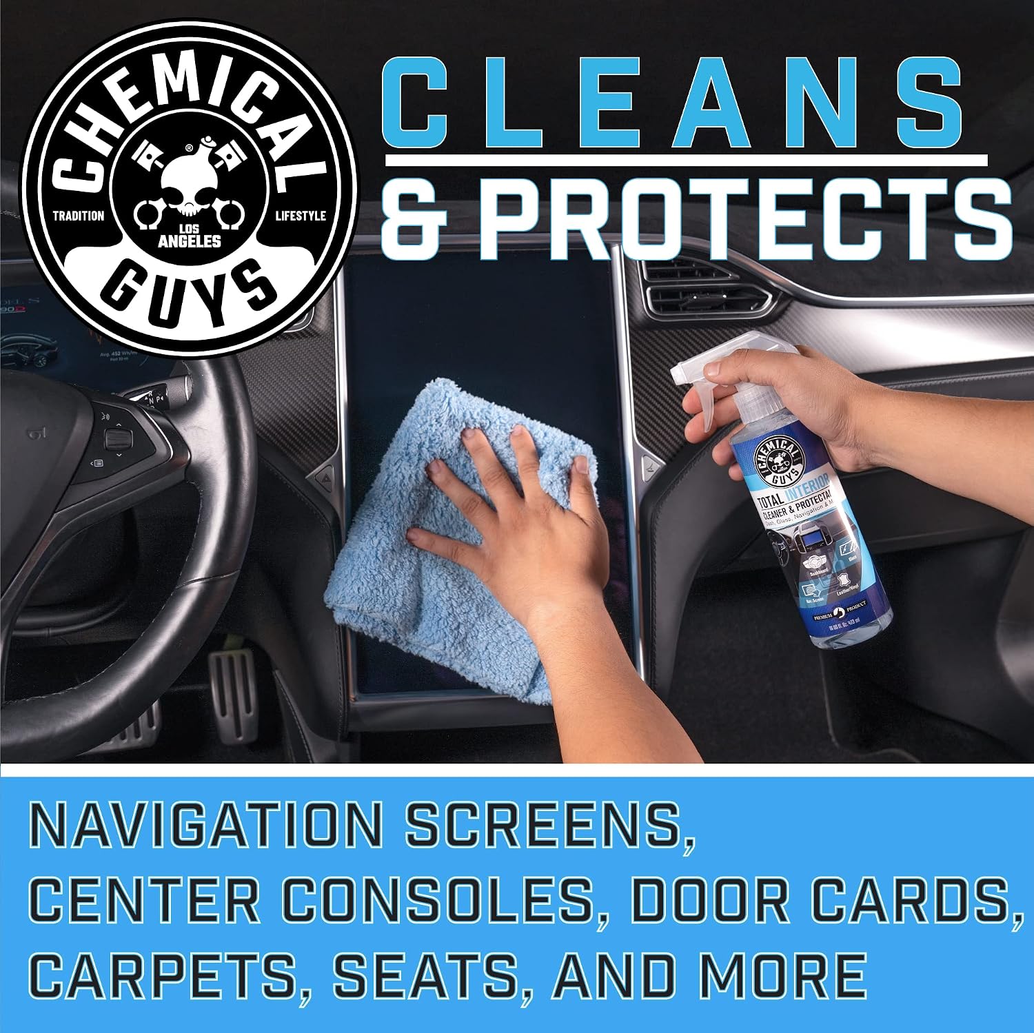 Chemical Guys, Total Interior Cleaner, Protectant & Car Detailer, 16 oz | Cleans dashboards, seats, door panels, trim and glass in one step, leaving a fresh, streak-free, factory-style look — Key Features
