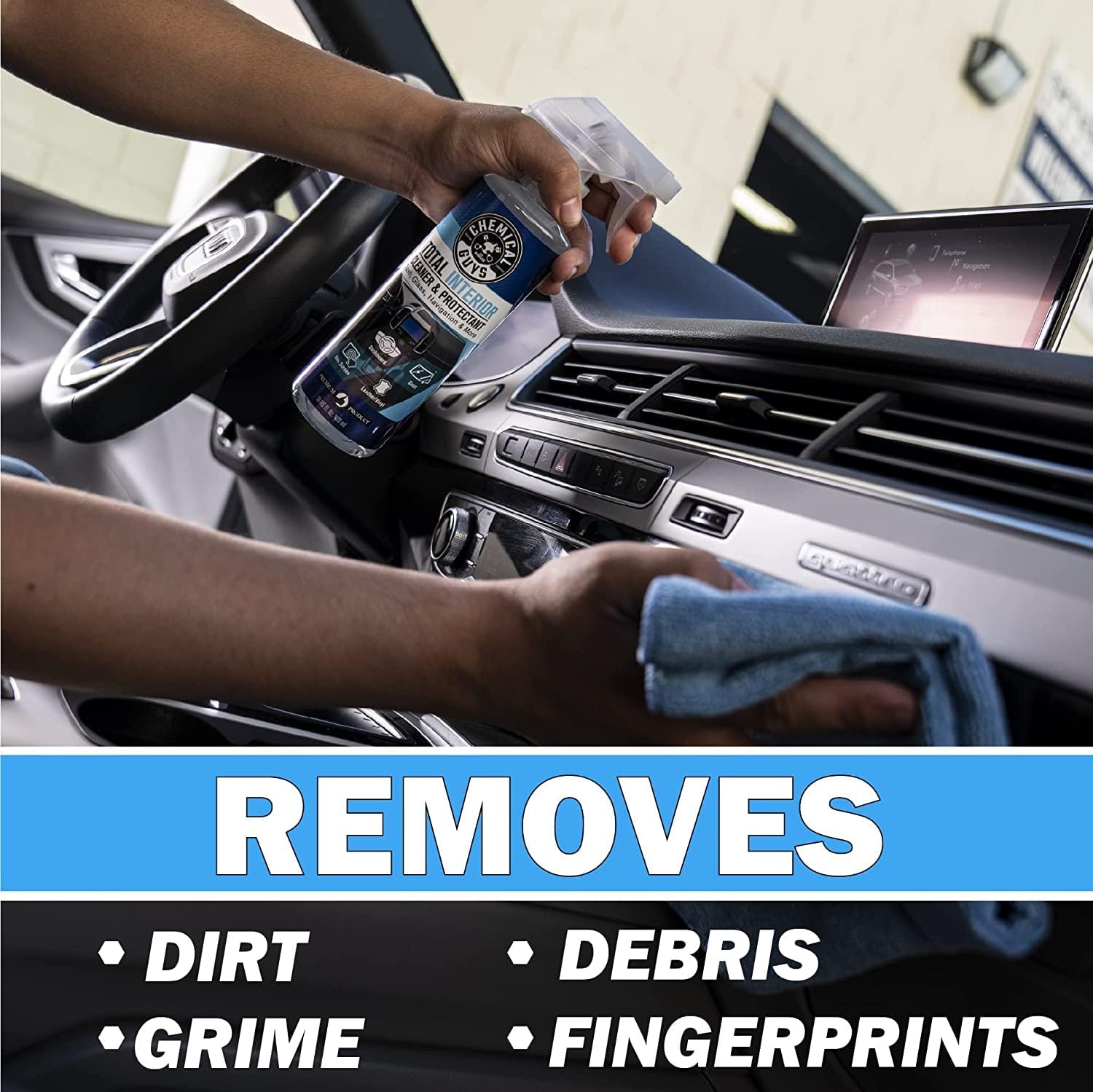 Chemical Guys, Total Interior Cleaner, Protectant & Car Detailer, 16 oz | Cleans dashboards, seats, door panels, trim and glass in one step, leaving a fresh, streak-free, factory-style look — Real-World Performance