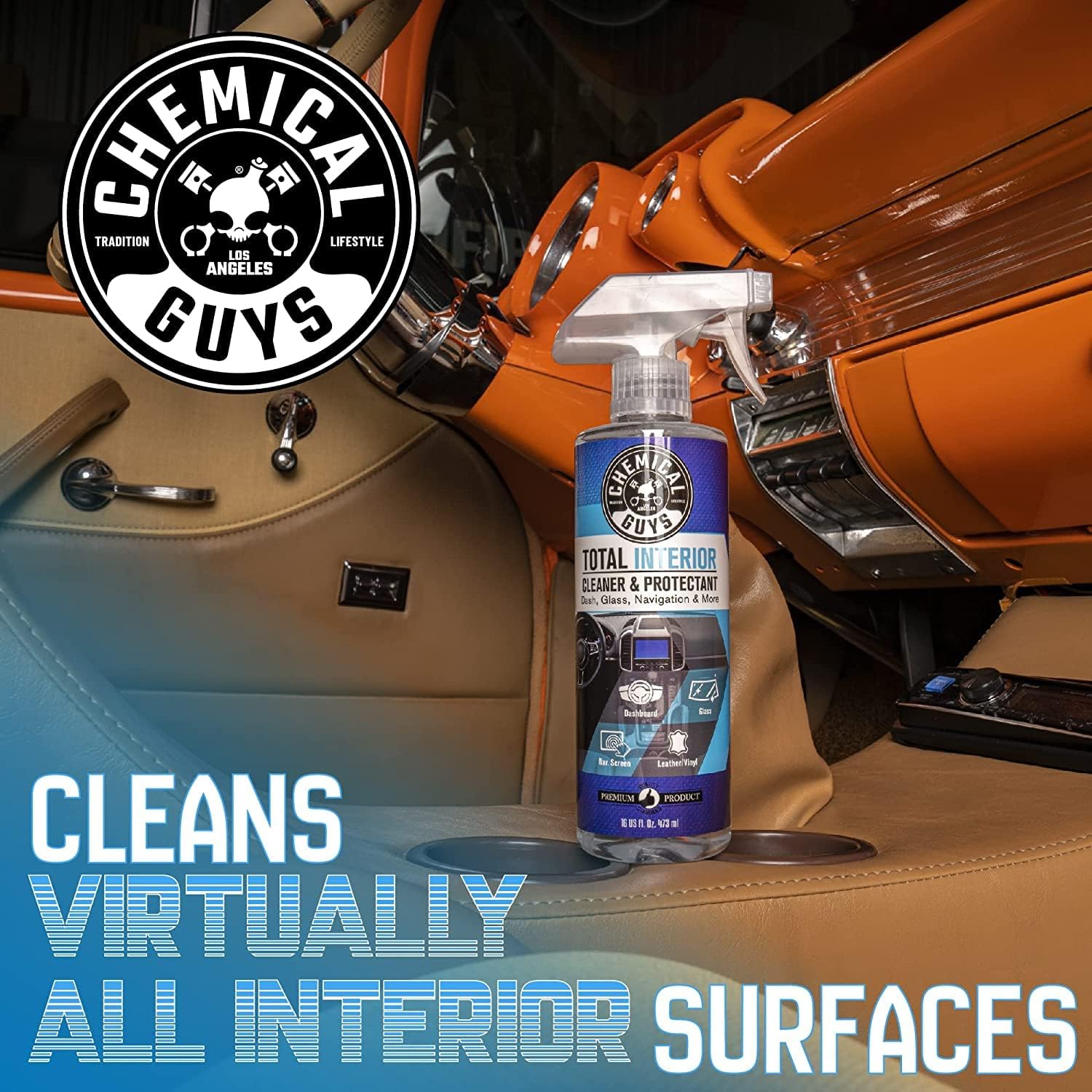 Chemical Guys, Total Interior Cleaner, Protectant & Car Detailer, 16 oz | Cleans dashboards, seats, door panels, trim and glass in one step, leaving a fresh, streak-free, factory-style look — Ease of Use and Maintenance