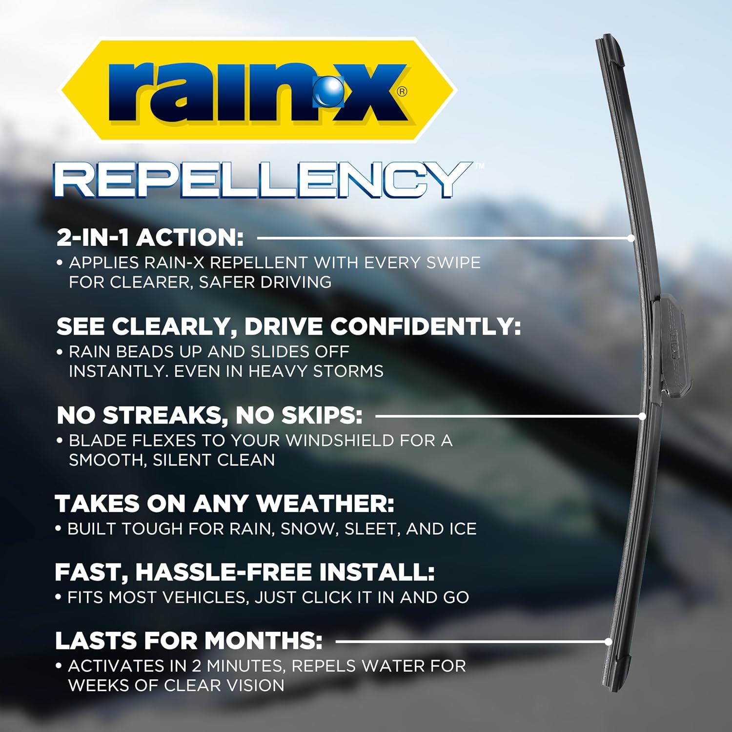 Rain-X 810363 Repellency Water Repellent Wiper Blades, 22" Windshield Wipers (Pack of 2), All Weather Streak-Free for Enhanced Visibility w/Water Repellency Formula [Amazon Exclusive] — Overview