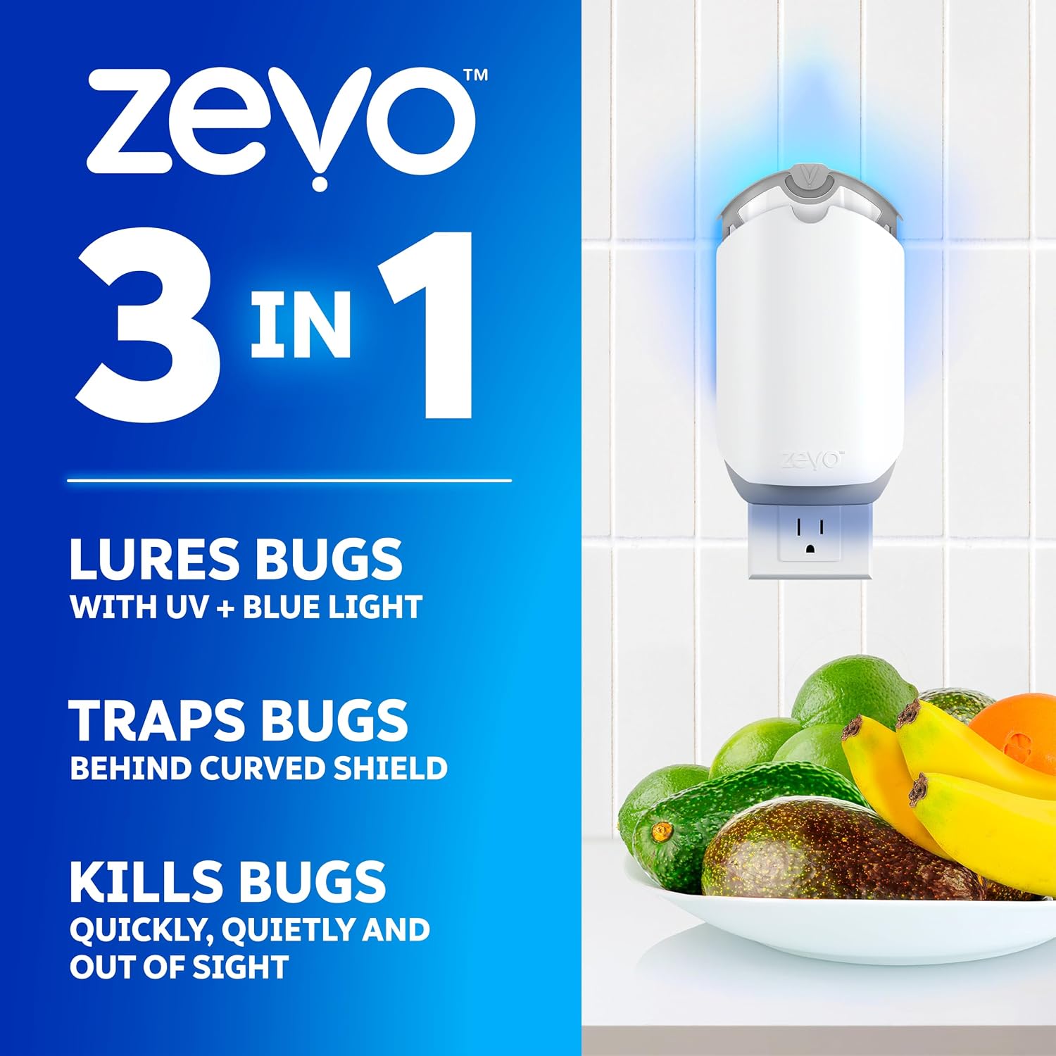 Zevo Flying Insect Trap for Fruit Flies & Gnats, 1 Plug-in Base & 1 Refills — Overview