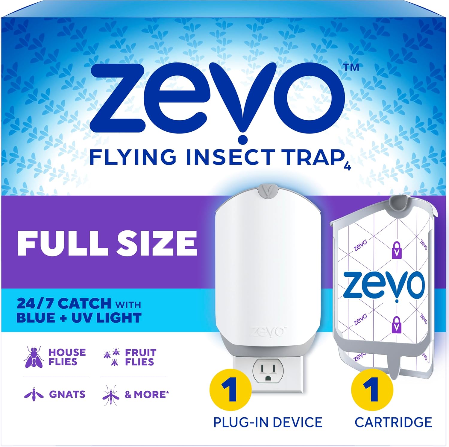 Zevo Flying Insect Trap for Fruit Flies & Gnats, 1 Plug-in Base & 1 Refills