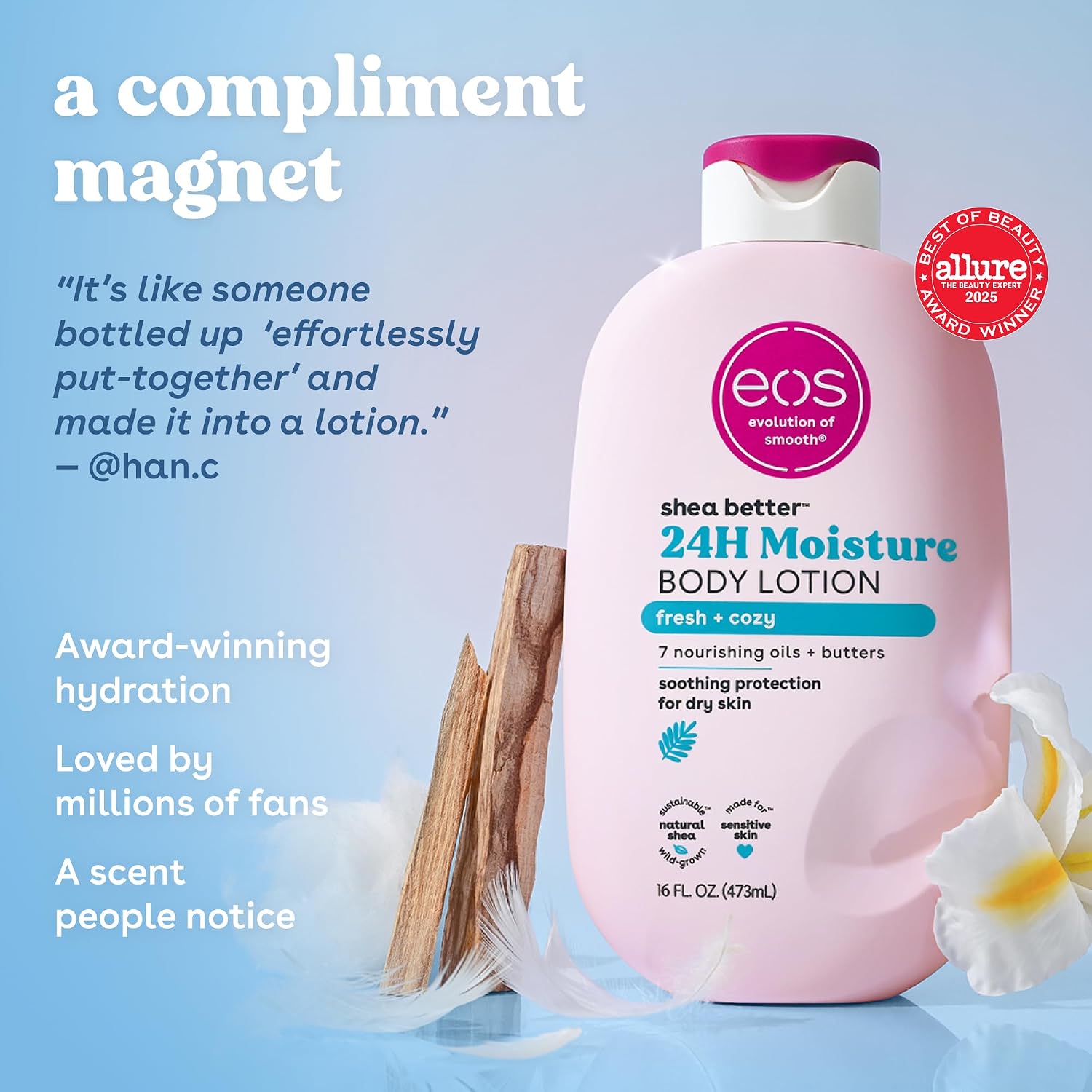 eos Natural Shea Better Body Lotion, Fresh & Cozy, 16 fl oz — Real-World Performance