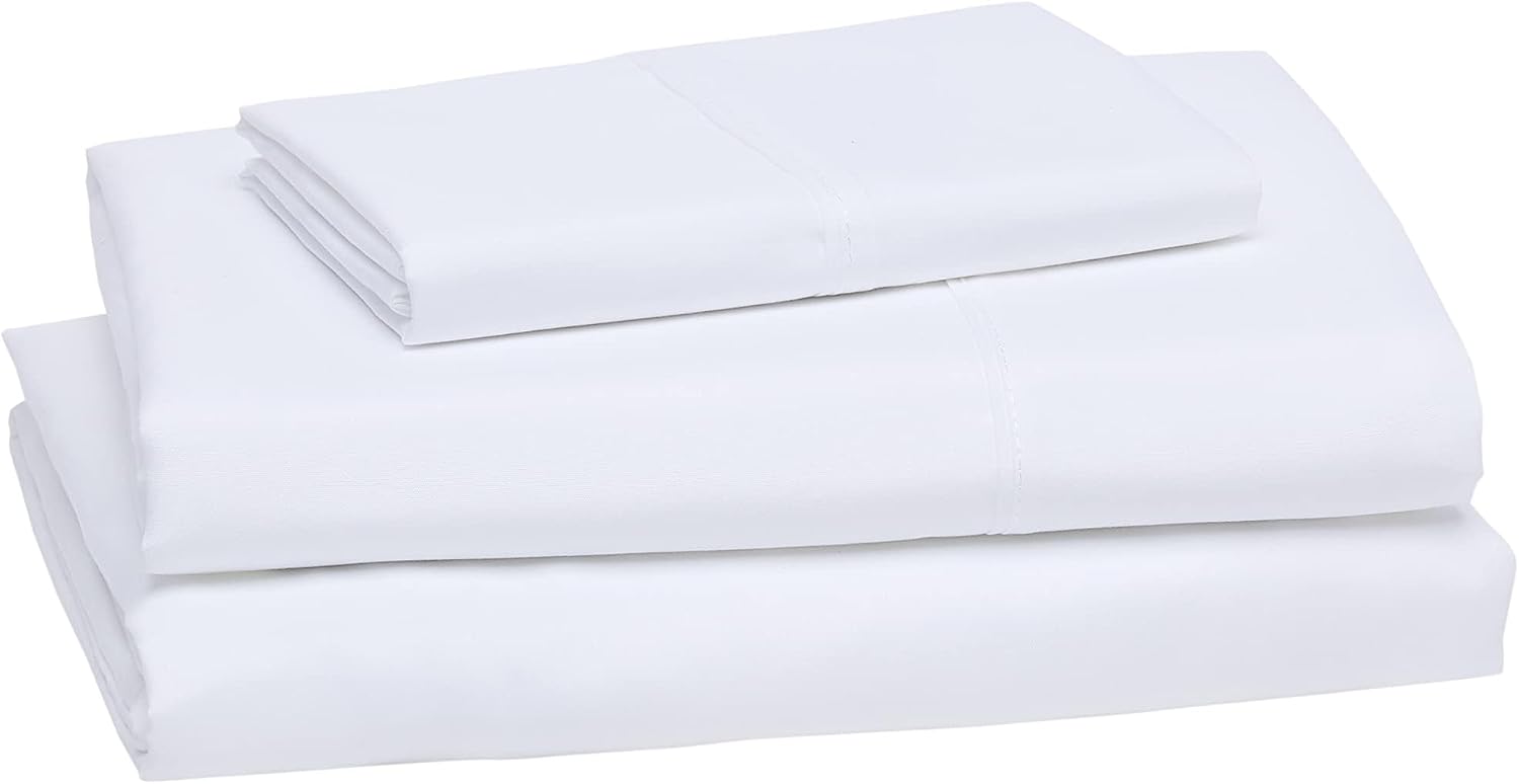 Amazon Basics Lightweight Breathable Wrinkle-Free Brushed Microfiber 3-Piece Bed Sheet Set with 14-Inch Deep Pockets, Twin, Bright White, Solid — Overview
