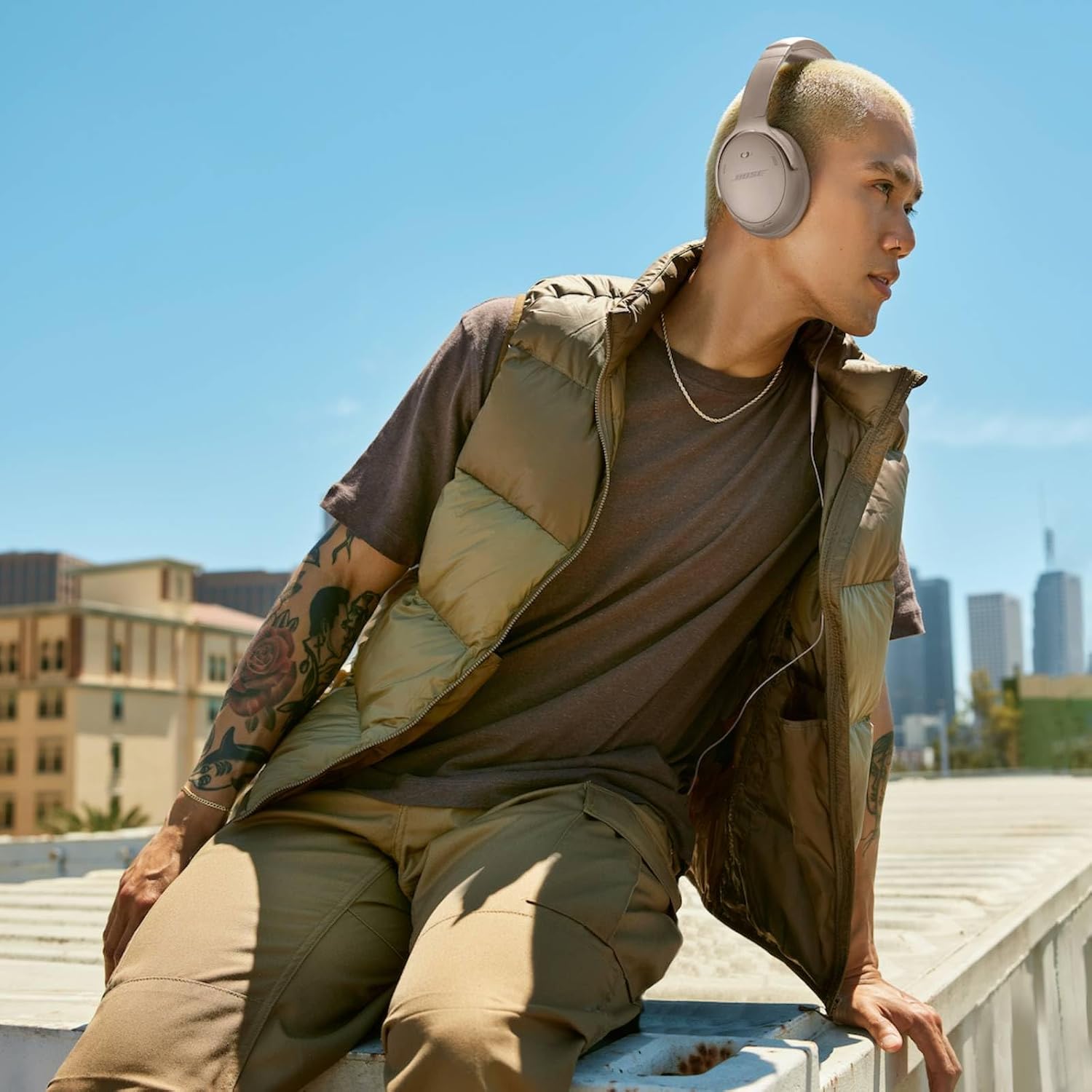 Bose QuietComfort Headphones - Wireless Bluetooth Headphones, Active Over Ear Noise Cancelling and Mic, USB-C Charging, Deep Bass, Up to 24 Hours of Playtime, Sandstone — Key Features