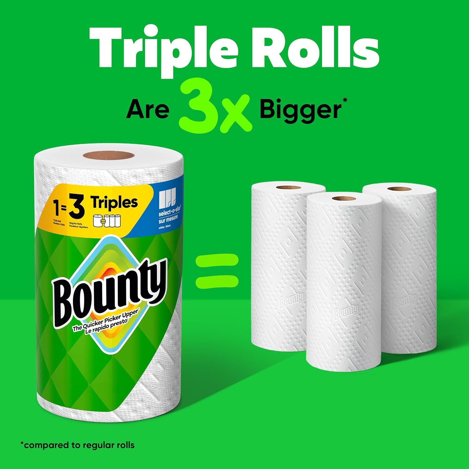 Bounty Select-A-Size Paper Towels, White, 8 Triple Rolls = 24 Regular Roll — Overview