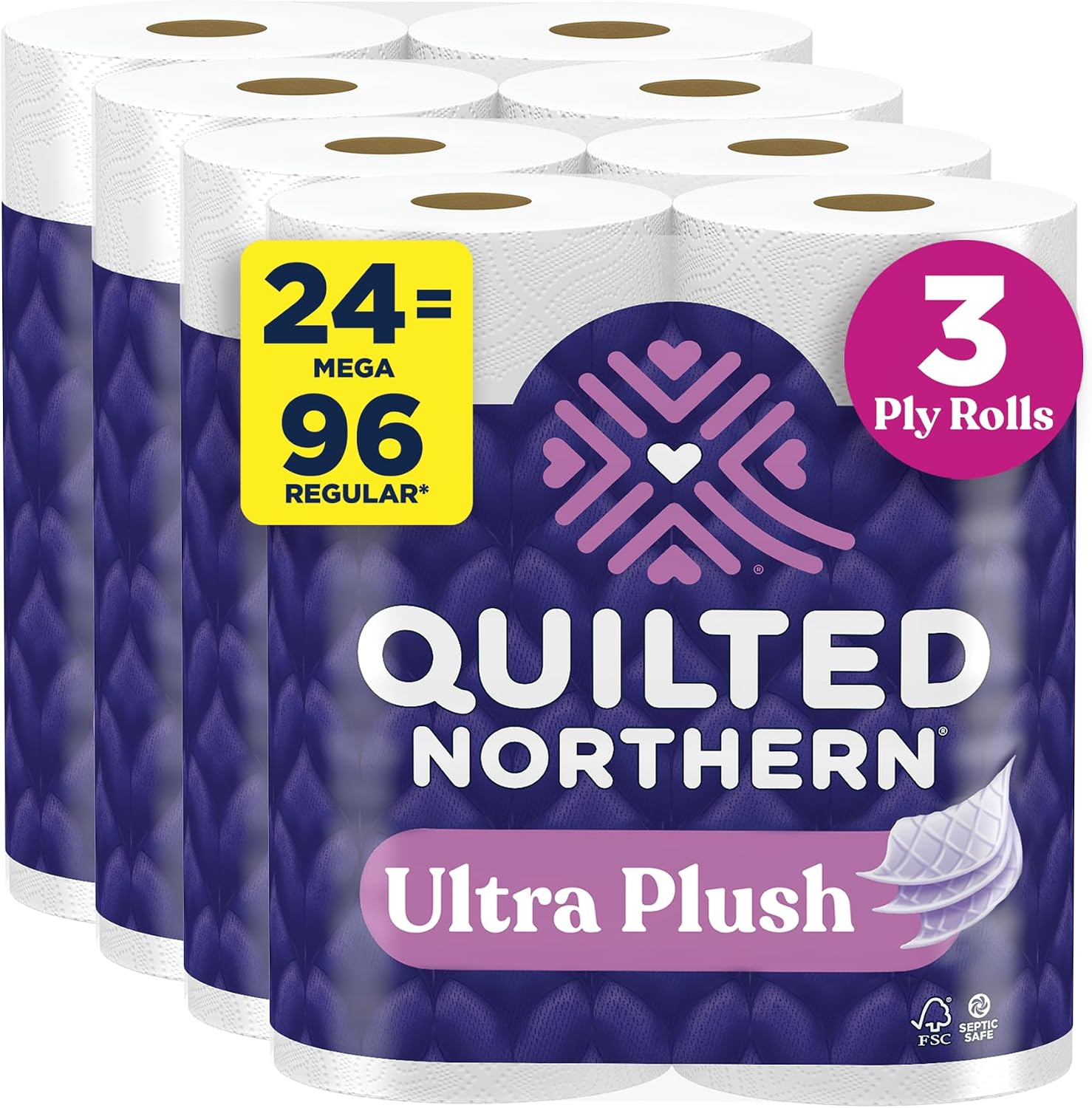 Quilted Northern Toilet Paper, Ultra Plush, 24 Mega Rolls, Bath Tissue